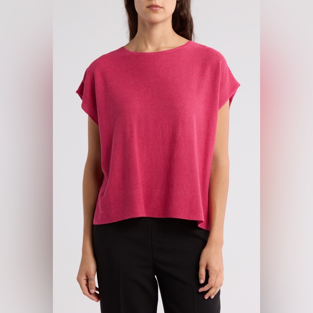 NWT Eileen Fisher Organic Linen & Organic Cotton Cap Sleeve Tshirt Pink L
